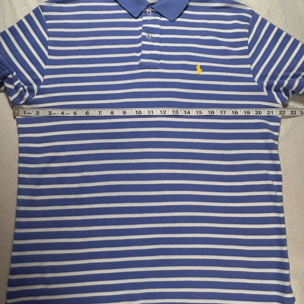 Polo Ralph Lauren Mens Blue White Striped Cotton Pique Polo Shirt Size M